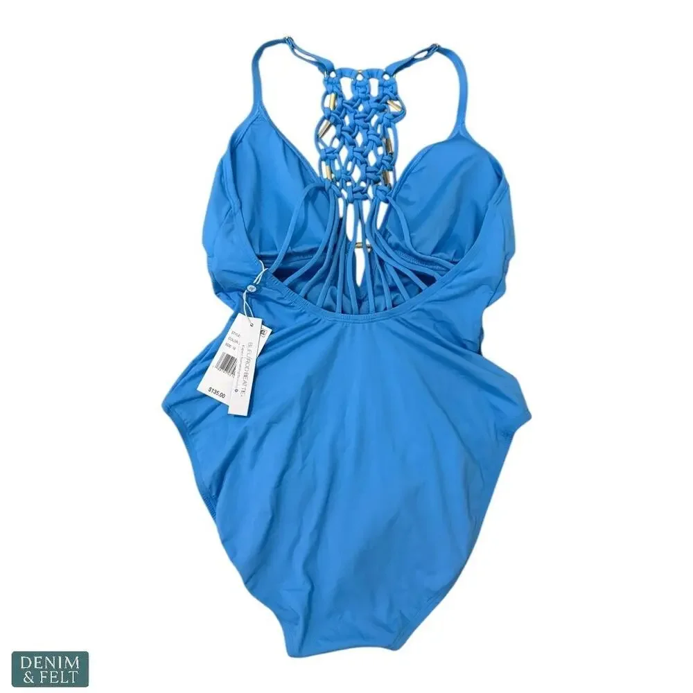 Bleu Rod Beattie La Côte d’Azur Macramé One Piece Swimsuit Sky Blue Resort‎ NEW